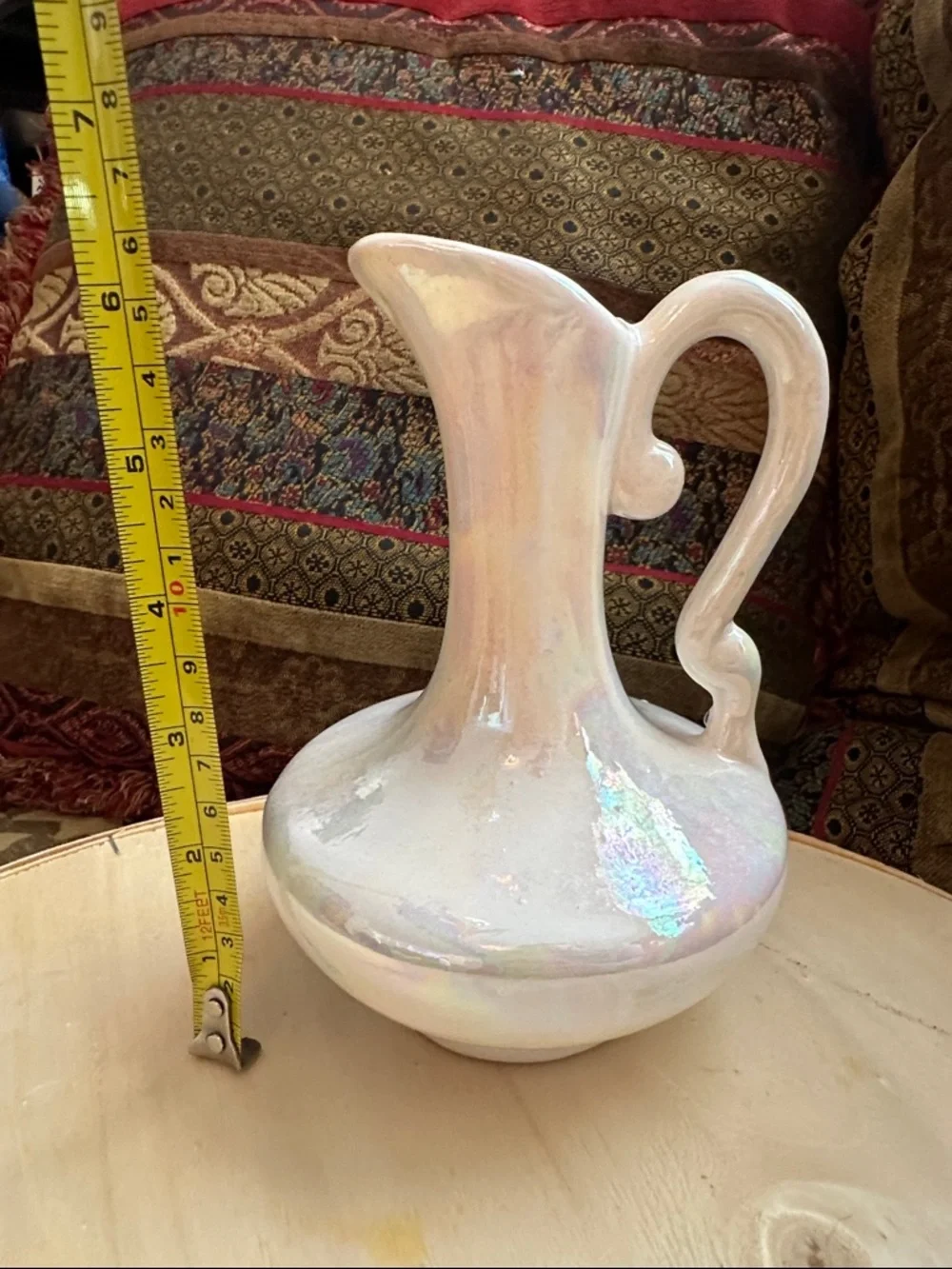 Iridescent White vintage Ceramic Pitcher/Bud Vase - Picture 7 of 8